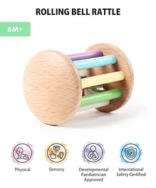 Intellibaby Wooden Rolling Bell Rattle | Sound Toy for...