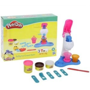 Play Doh Softy Ice Cream Swirl Playset for Kids 3Y+, Multicolour