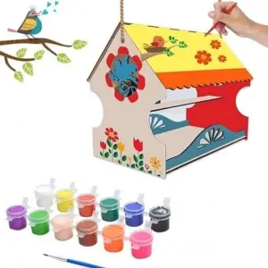 Webby DIY Wooden Build & Paint Hut Shaped Bird House for Kids Toy,  3Y+ (Multicolour)