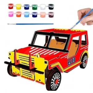 Webby DIY Build & Paint Wooden Movable Car Model Toy for Kids,  3Y+ (Multicolour)
