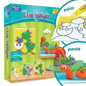 Imagimake Clay Mural Dino Glass Painting Craft Set for kids 5Y+, Multicolour