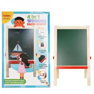 Youreka 4 in 1 Wooden Easel Board , White Marker Board, Green Chalk Board, 2 removable trays for chalks and pens, paper roll holder, 3Y+, Multicolour