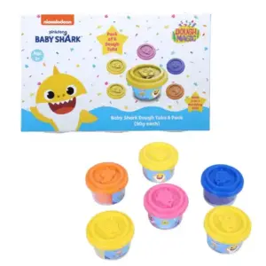 Dough Magic Baby Shark Dough Tubs With 2 in 1 Moulding Lid Pack of 6 For Kids of Age 3Y+, Multicolour