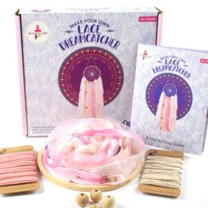 Kalakaram Pink Lace Dream Catcher Making Kit, DIY Craft Kit for Kids, Handmade DIY Lace Dream Catcher Kit, Home Decor Activity Kit for Girls, 10Y+, Multicolour