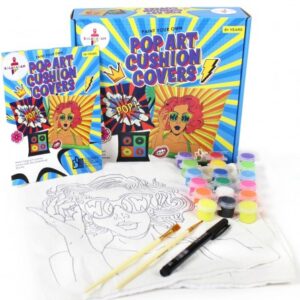 Kalakaram Pop Art Cushion Cover Painting Kit, Paint Your own Cool Cushion Cover, All in One Painting Kit Combo for Kids, Gift for Kids, Boy and Girls, 8Y+, Multicolour