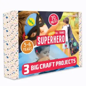 Jack In The Box Superhero DIY Costume Art and Craft 3 Craft Projects in 1 Box Kit Make a Cape, Mask and Cuffs For Boys Ages 3Y+, Multicolour
