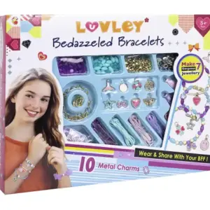 Luvley Bedazzeled Bracelets with 10 Metal Charms, Make 7 Gorgeous Jewellery, 3Y+