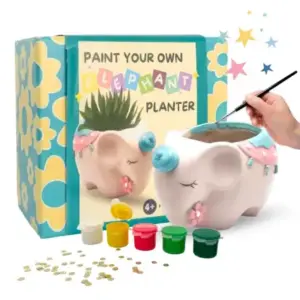 Craftopedia Paint Your Own Elephant Planter Kit, DIY Art and Craft Ceramic Activity Kit, Gift Set, 4Y+