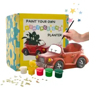 Craftopedia Paint Your Own Vintage Car Planter Kit, DIY Art and Craft Ceramic Activity Kit, Gift Set, 4Y+